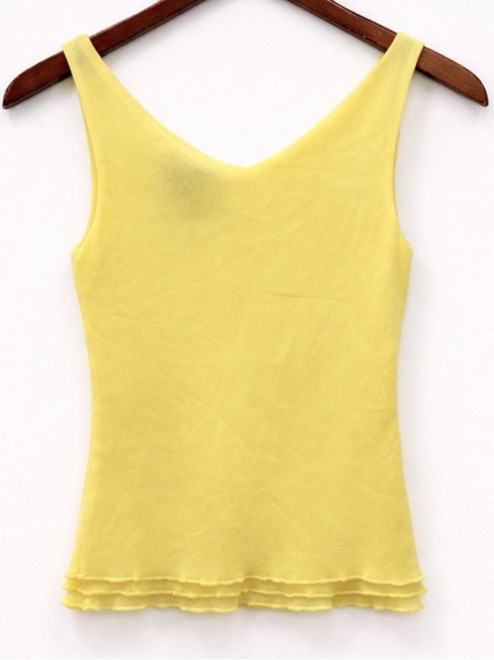Vintage Y2K Fairycore Tank Top Ruffle Hem Women’s XS Mesh Yellow